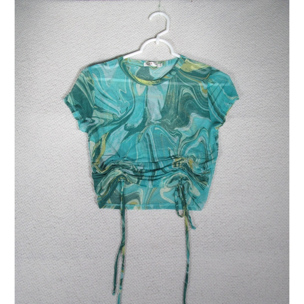 Heart &‎ Hips Women's Green Knit Top Size M Sheer Twist LA Style Clubwear